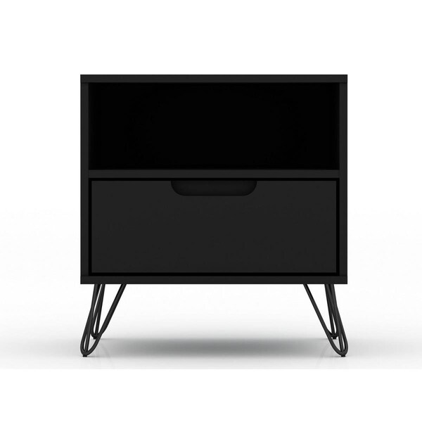 Designed To Furnish Rockefeller 1.0 Mid-Century- Modern Nightstand with 1-Drawer in Black, 21.65 x 20.08 x 17.62 in. DE2616275 - main